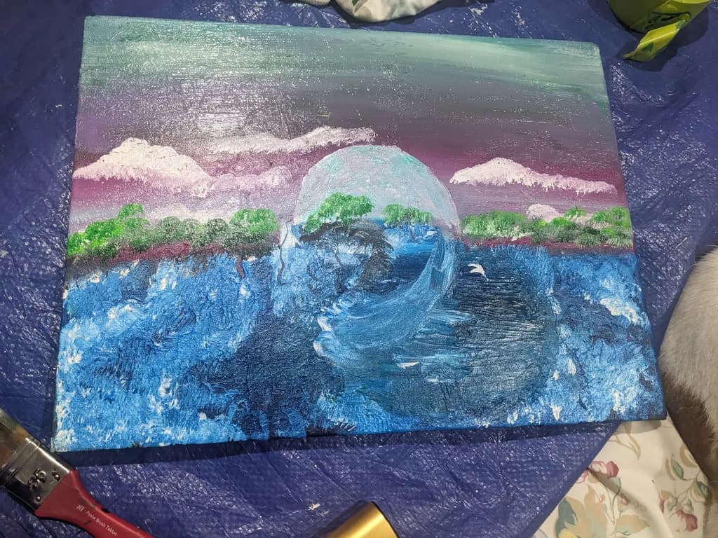 Whispers of the Ocean: A Serene Landscape in Blues and Purples
