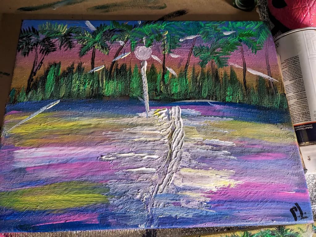 Serene Reflections: A Vibrant Abstract Watercolor Landscape at Dusk