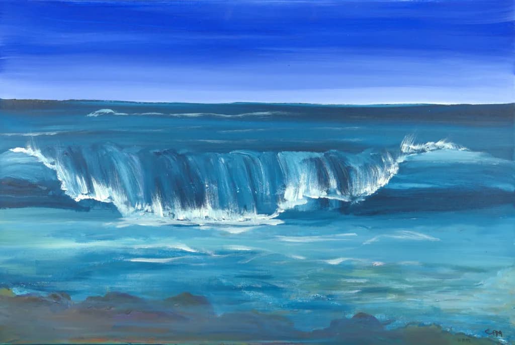 Serenity in Blue: A Captivating Ocean Wave Landscape Painting