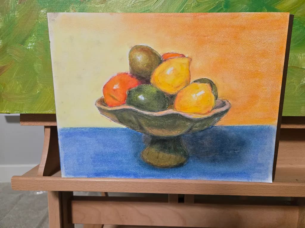 Vibrant Harmony: A Still Life of Citrus and Pears in a Classic Bowl
