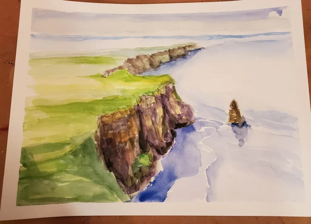 Cliffs of Serenity: A Tranquil Watercolor Escape to Coastal Beauty