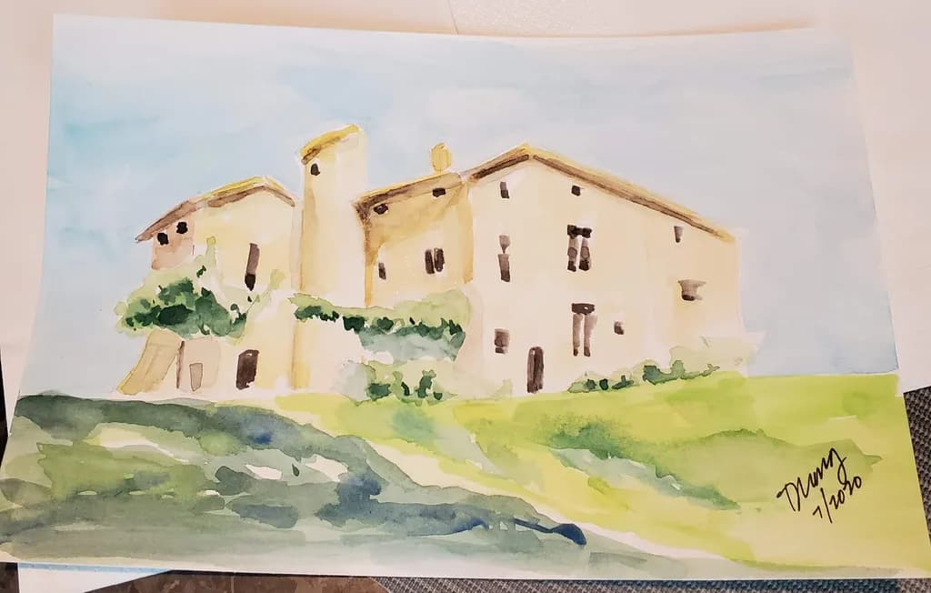 Whispers of Tuscany: A Serene Watercolor Landscape of Rustic Charm