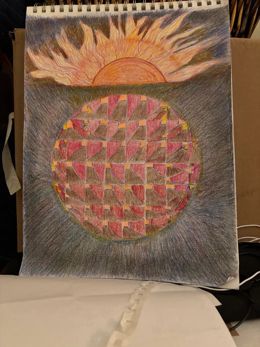 Radiant Geometric Sunrise: A Colorful Abstract Journey Through Light and Form