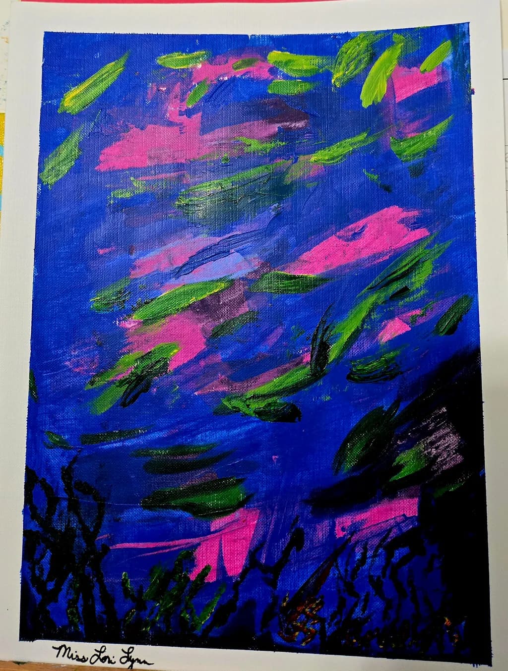 Vibrant Harmony: An Abstract Dance of Blue, Pink, and Green
