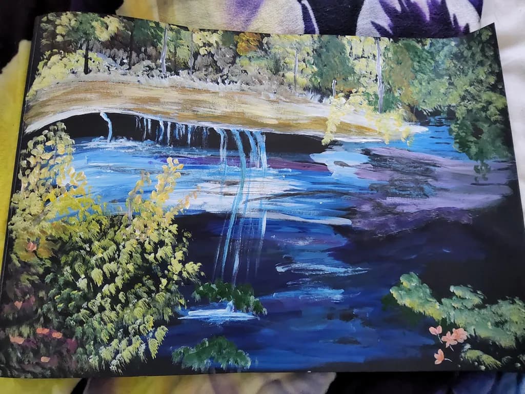 Serenity in Motion: A Captivating Waterfall Landscape Painting