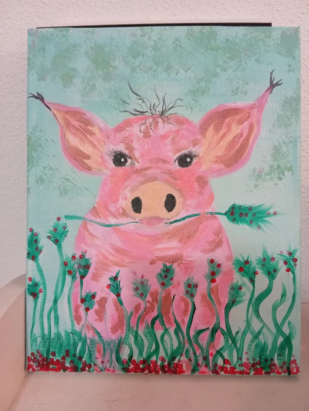 Whimsical Pink Piglet in a Floral Meadow: A Playful Portrait of Nature's Charm