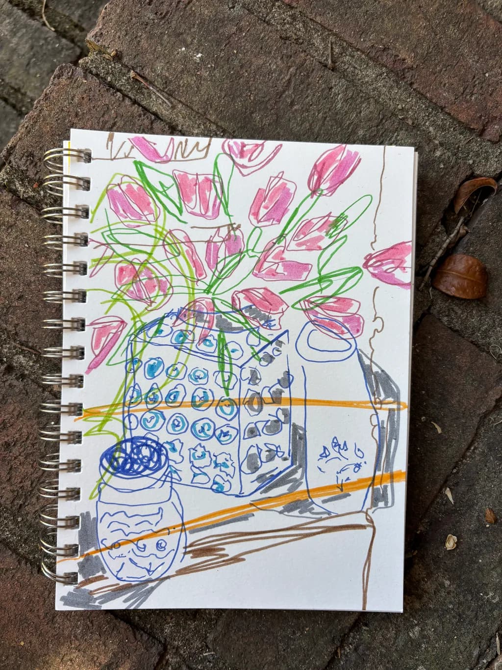 Vibrant Tulip Symphony: A Whimsical Still Life in Colorful Lines and Shapes