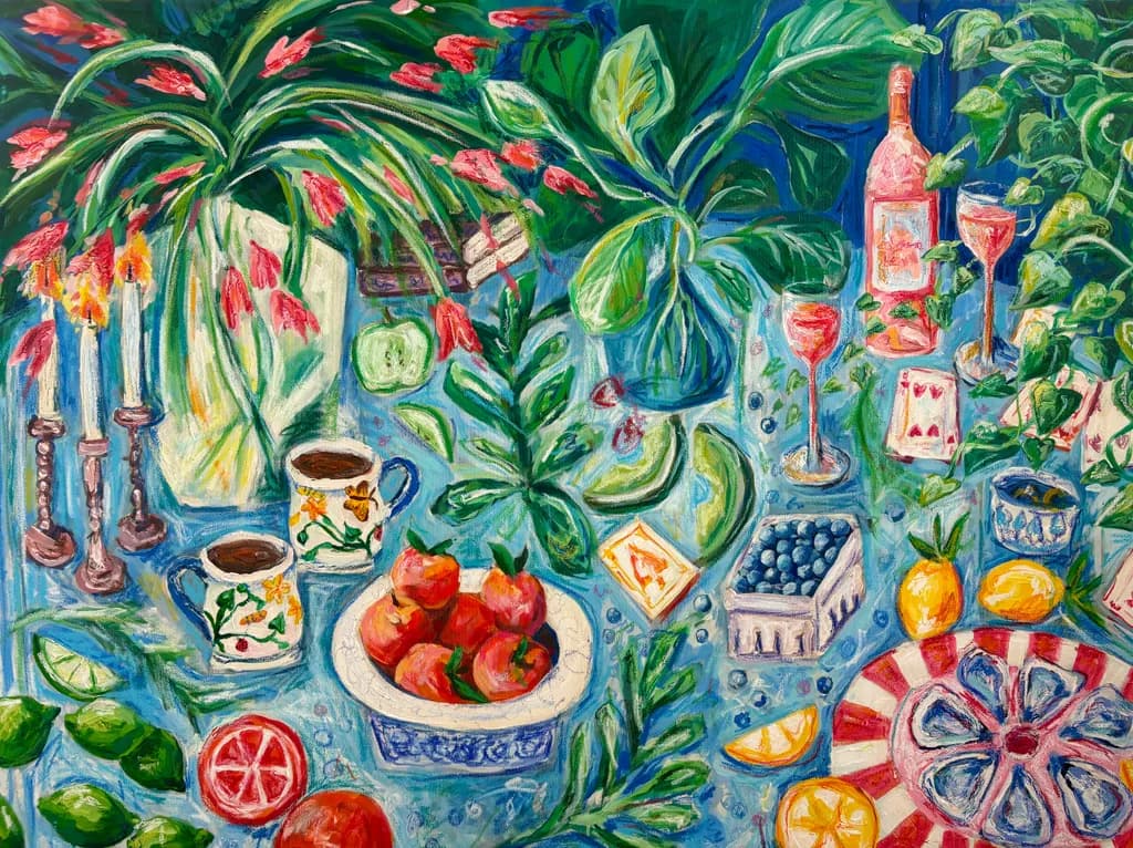 Vibrant Table of Abundance: A Colorful Still Life Celebration of Nature's Bounty