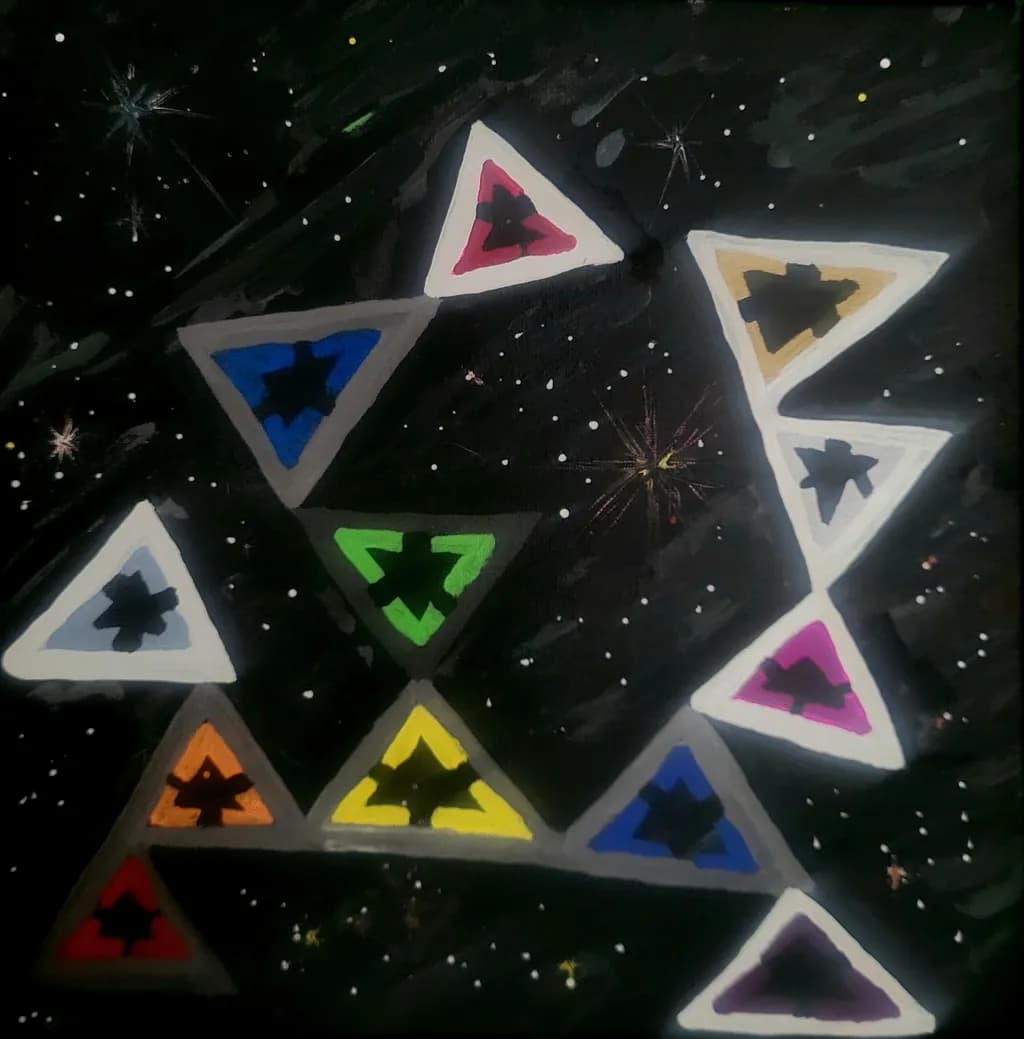 Cosmic Geometry: A Vibrant Dance of Colorful Triangles in Space