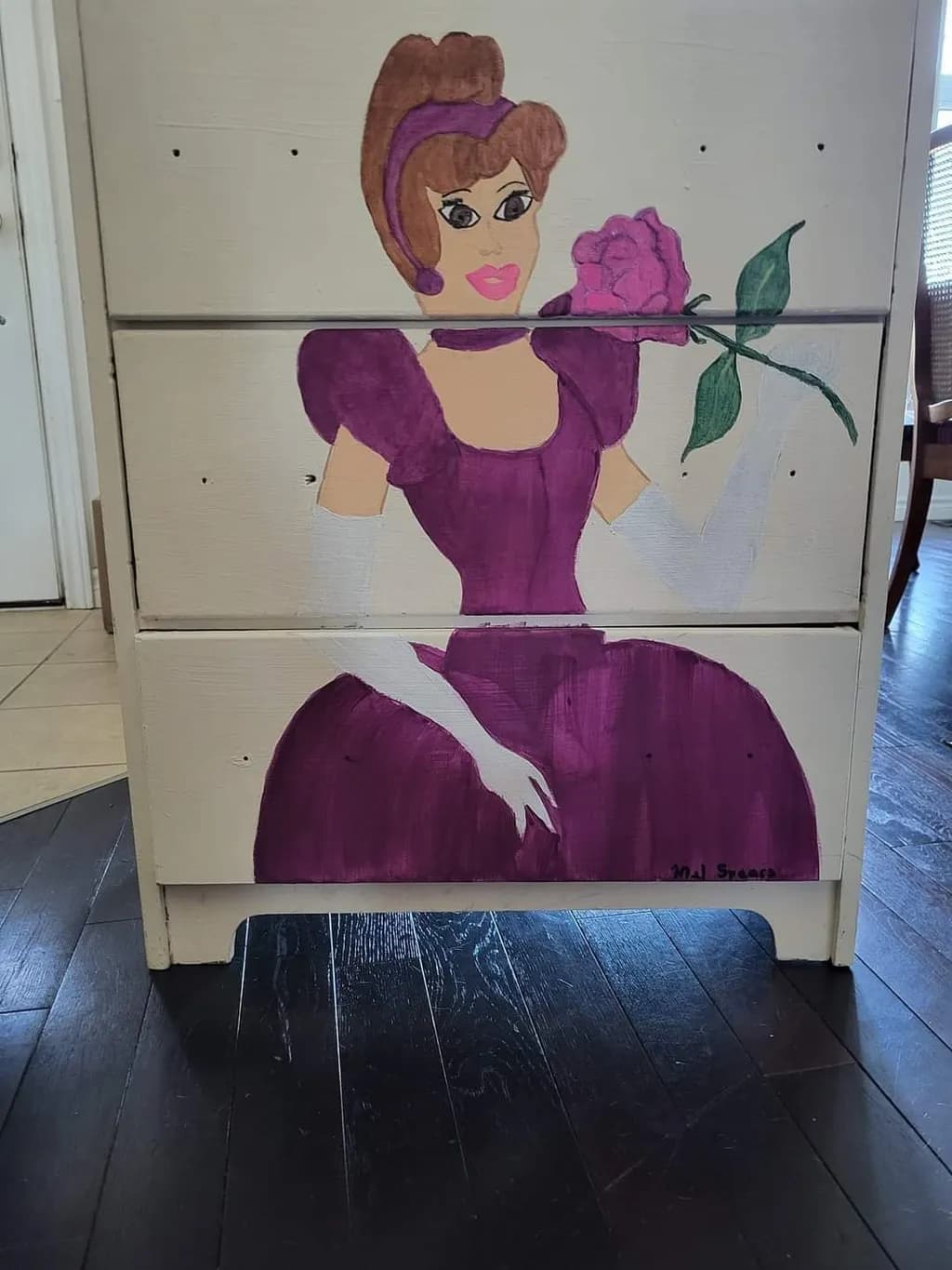 Whimsical Elegance: Hand-Painted Princess Dresser with Rose Detail