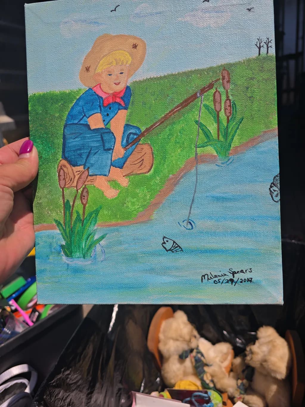 Whimsical Day by the Water: A Playful Child's Fishing Adventure in Nature
