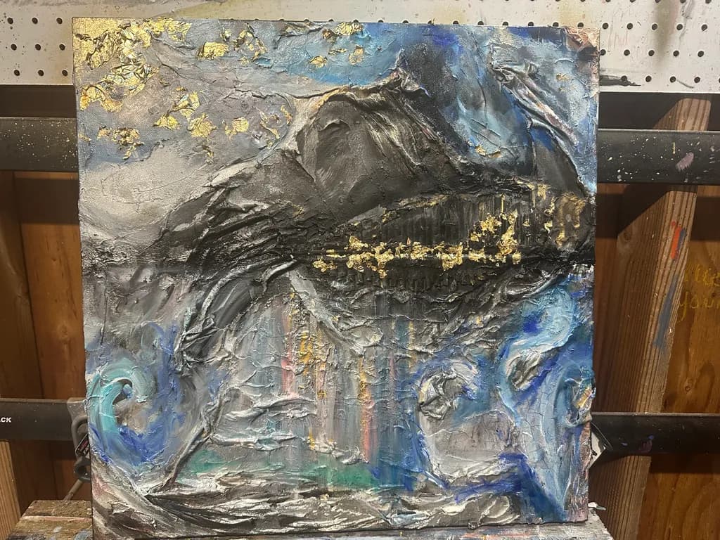 Oceanic Dreams: A Dramatic Abstract Journey Through Textured Blues and Golds