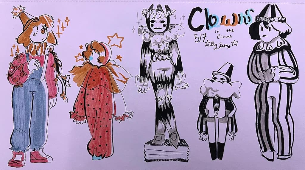 Whimsical Clowns: A Colorful Circus Ensemble of Characters