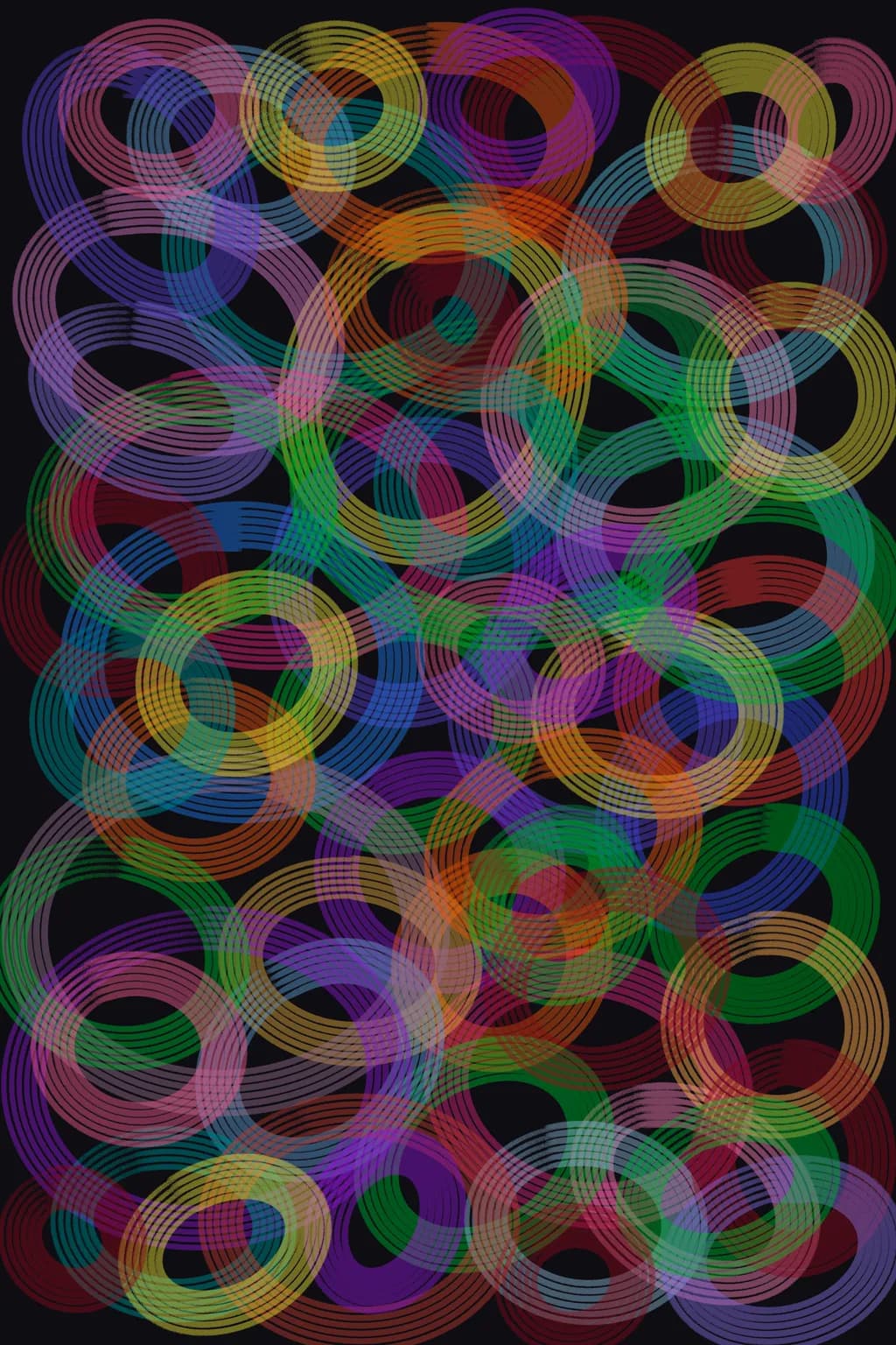 Vibrant Whirls: A Dance of Colorful Circles on Black Canvas