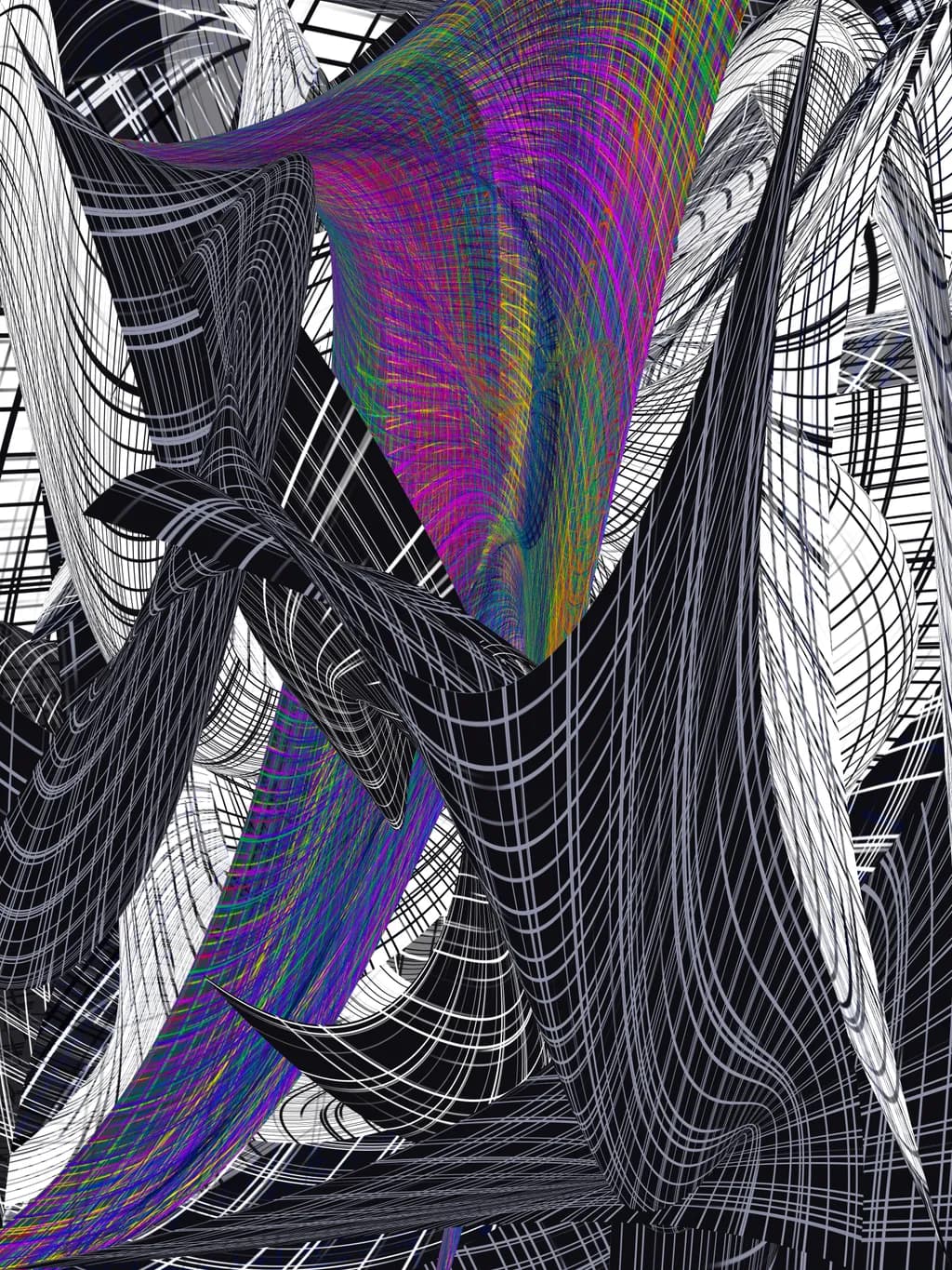 Dynamic Waves of Color and Form: An Abstract Exploration in Black and White Lines
