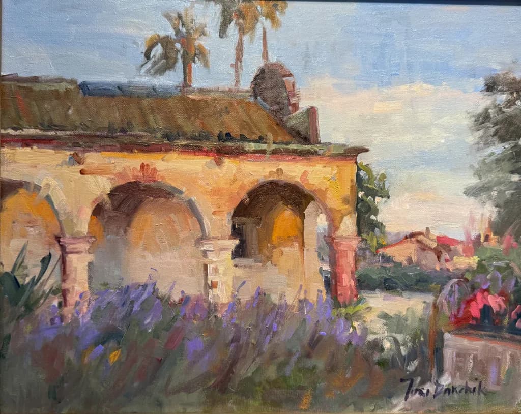 Whispers of the Past: A Serene Landscape of Arches and Palm Trees
