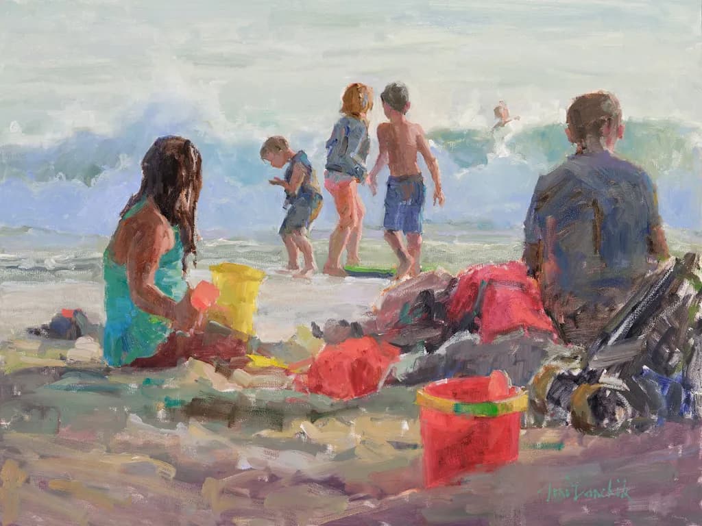 Joyful Moments by the Shore: A Vibrant Beach Scene Capturing Childhood Adventures