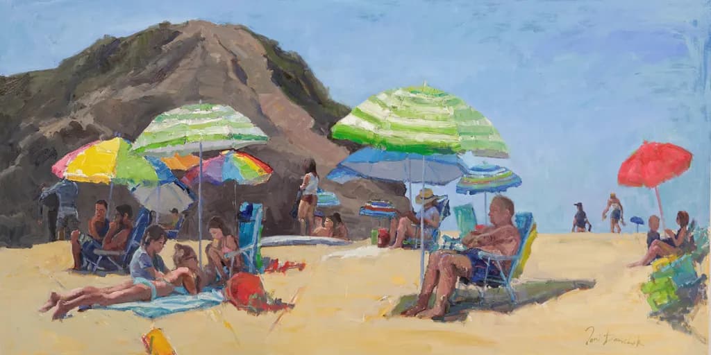 Sunny Beach Retreat: A Vibrant Day Under Colorful Umbrellas