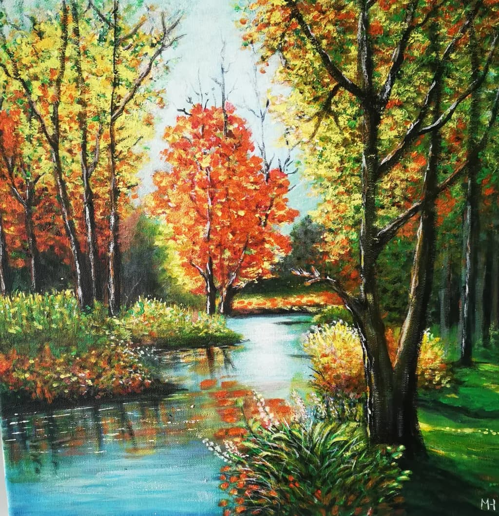 Autumn Reflections: A Vibrant Landscape of Colorful Trees and Tranquil Waters