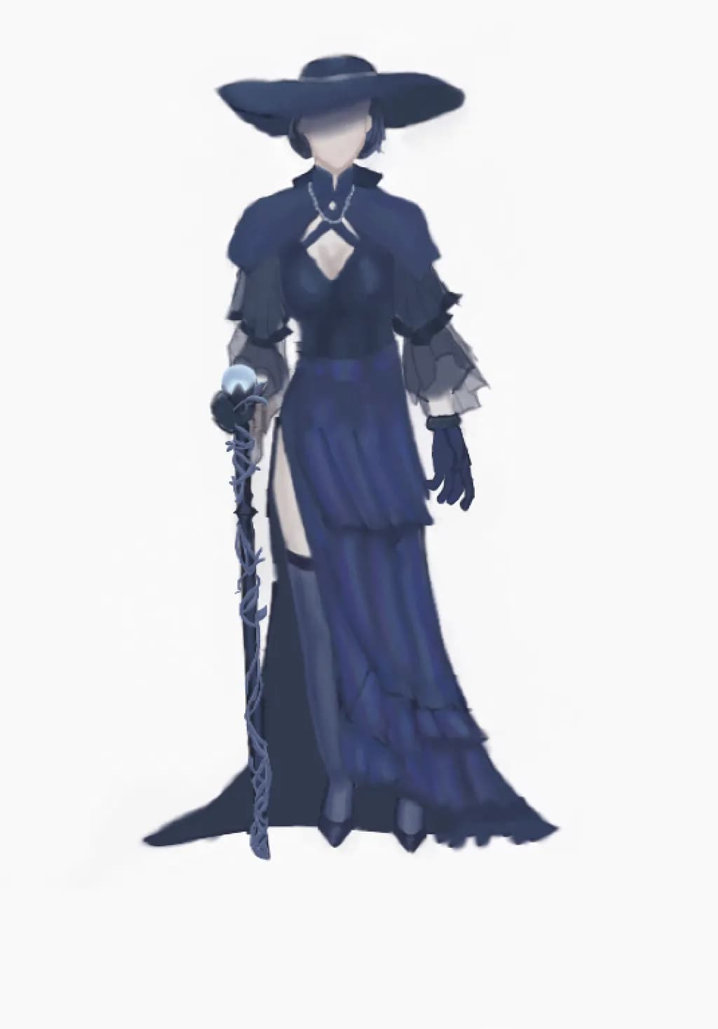 Mystical Elegance: The Enigmatic Sorceress in Midnight Blue Attire