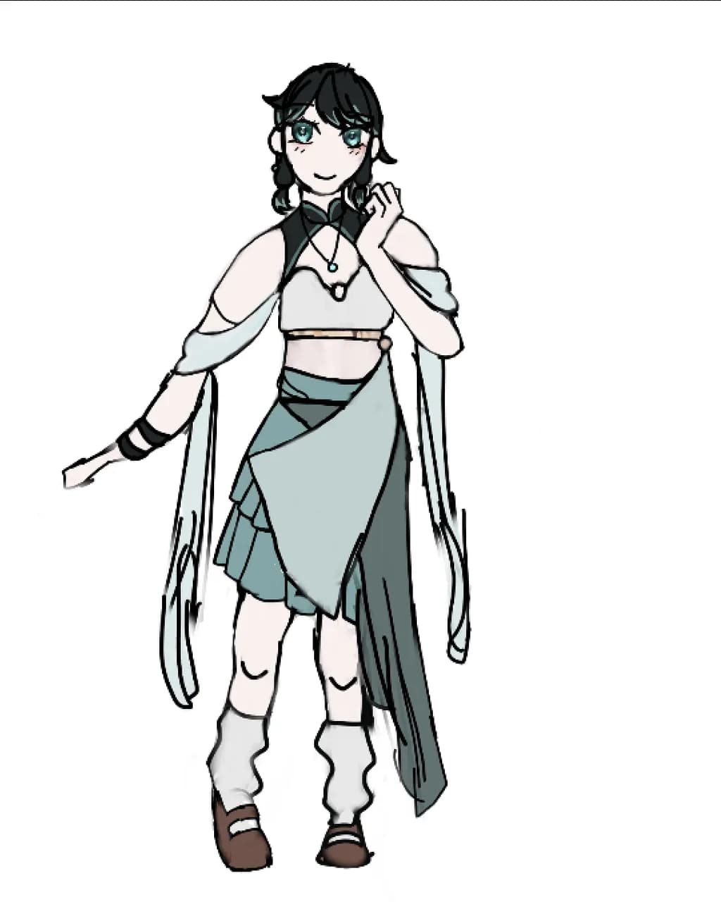 Whimsical Elegance: A Smiling Anime Character in Ethereal Attire