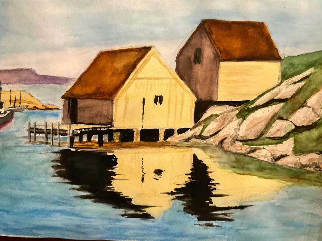Whispers of the Shore: Tranquil Reflections of Coastal Cottages in Watercolor