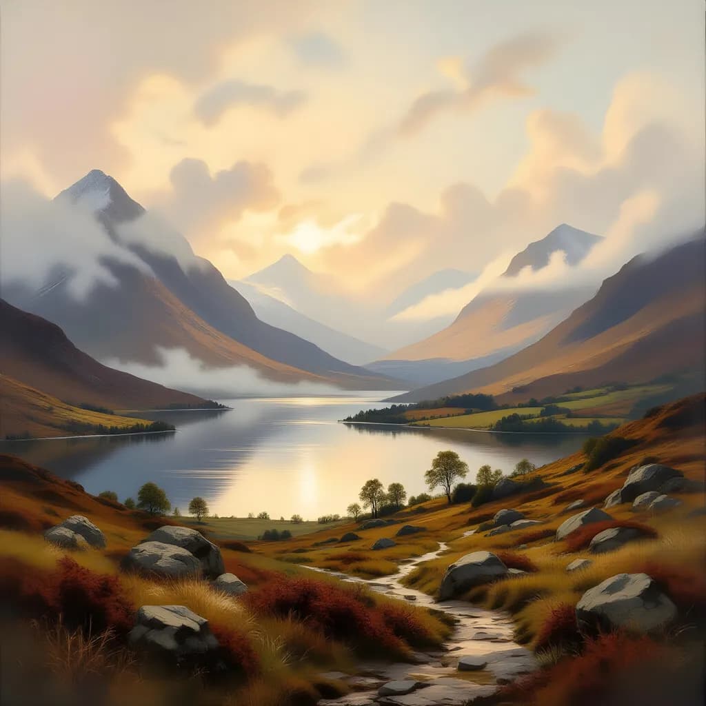Serenity at Dawn: A Tranquil Mountain Lake Landscape