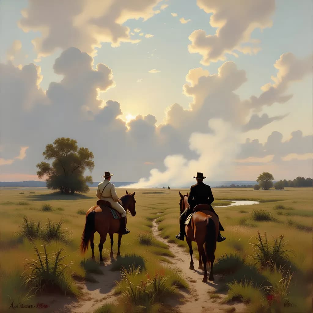 Whispers of the Horizon: A Tranquil Journey at Sunset with Horses