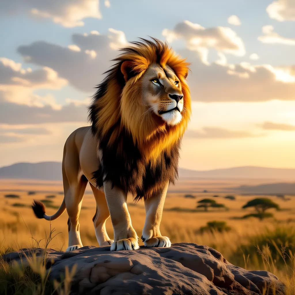 Majestic Guardian of the Savannah: A Lion's Serenade at Sunset