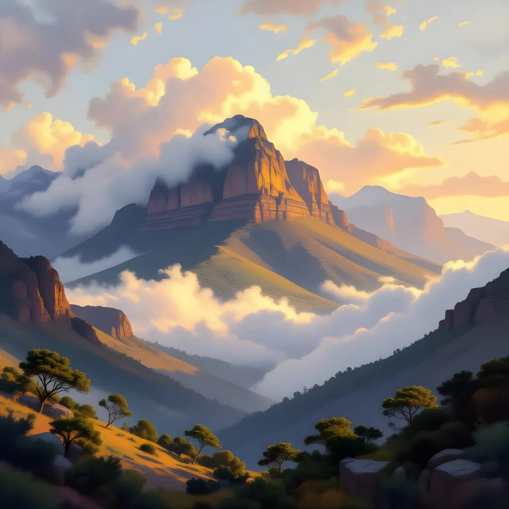 Majestic Mountain Serenity: A Dreamy Landscape at Dawn