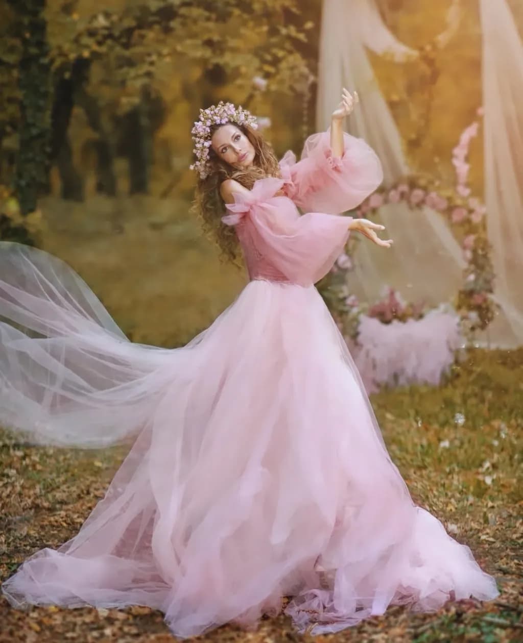 Whispers of Elegance: A Graceful Dance in Ethereal Pink Florals