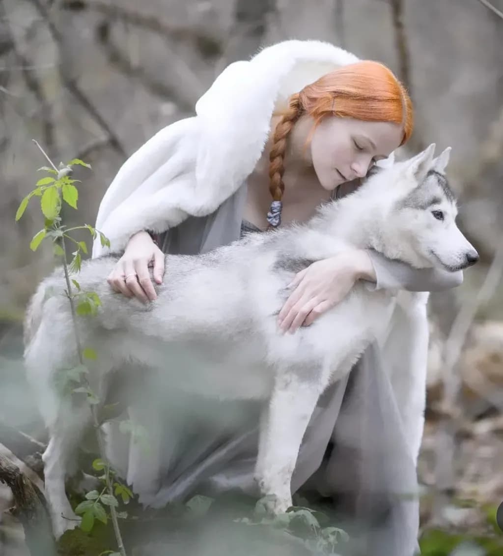 Whispers of the Wild: A Serene Bond Between Woman and Wolf in Enchanted Forest