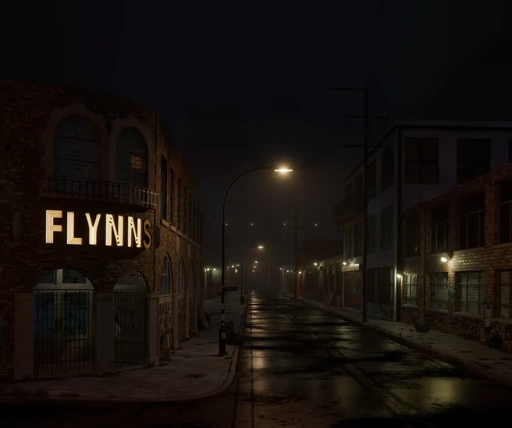 Whispers of the Abandoned: A Dimly-Lit Urban Nightscape
