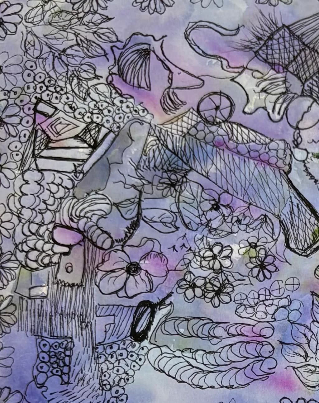 Whispers of Nature: A Dreamy Floral Landscape in Ink and Watercolor
