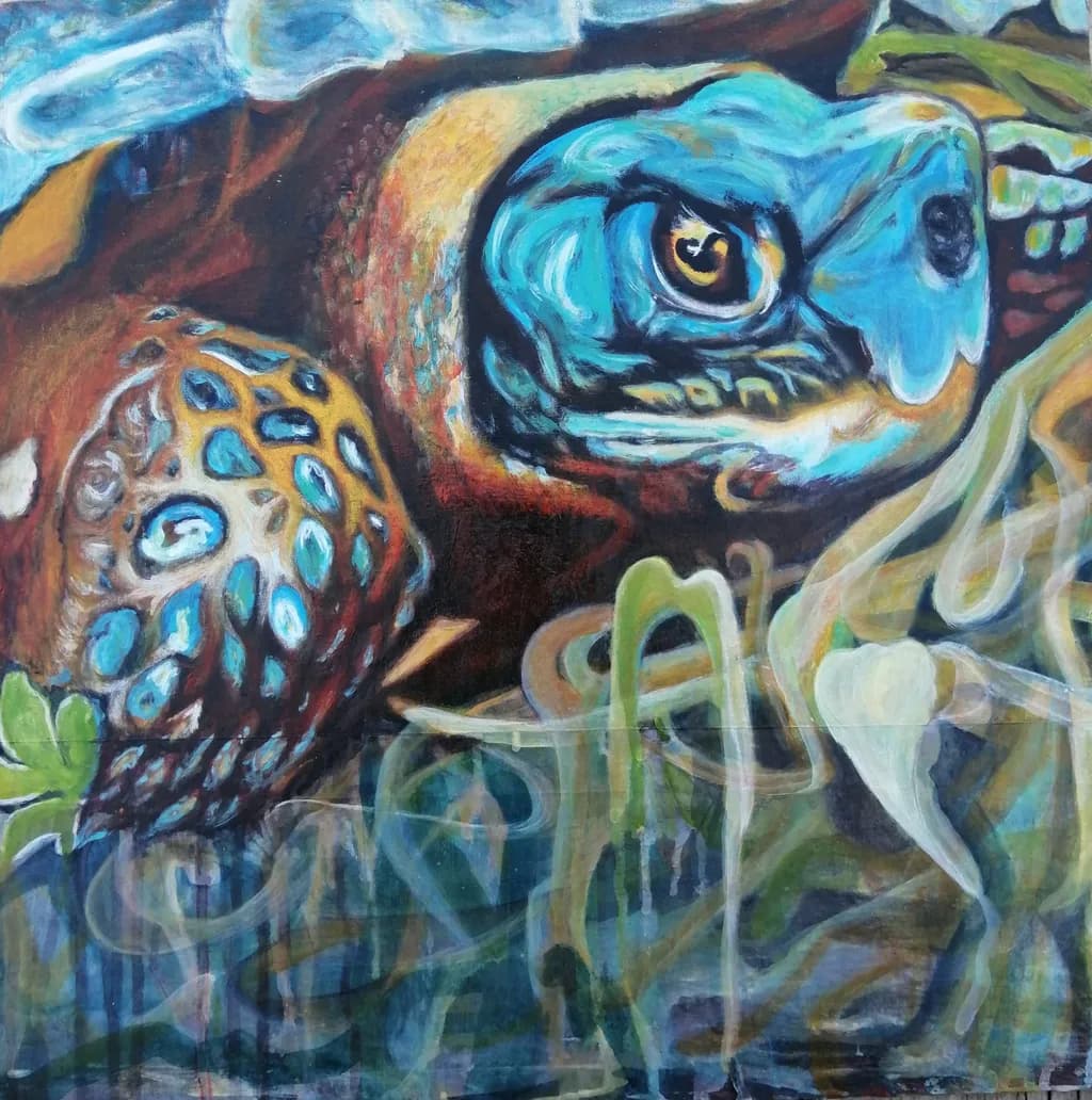 Serene Depths: A Colorful Encounter with Nature's Tortoise