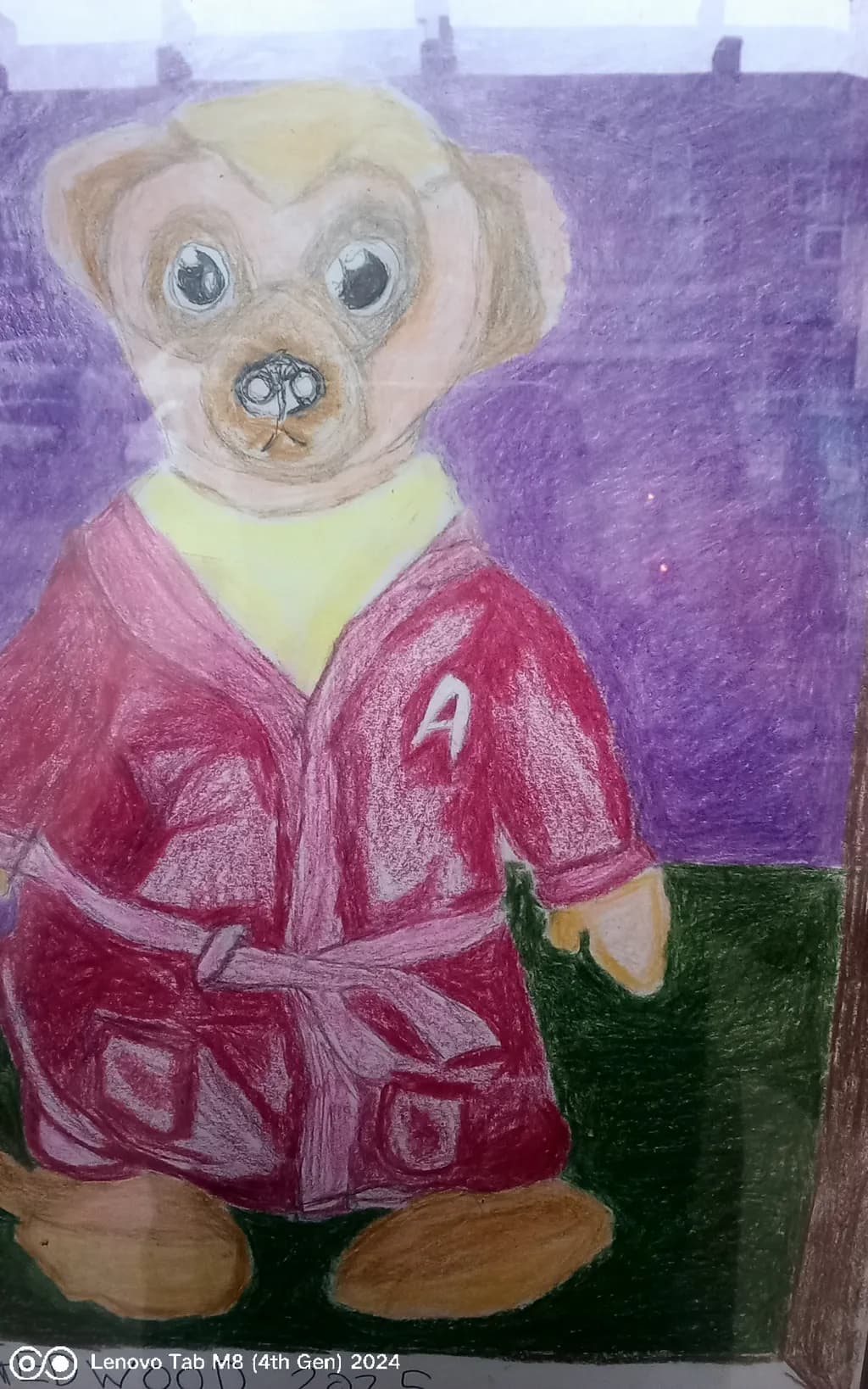 Whimsical Canine in Cozy Robe: A Colorful Exploration of Comfort and Charm