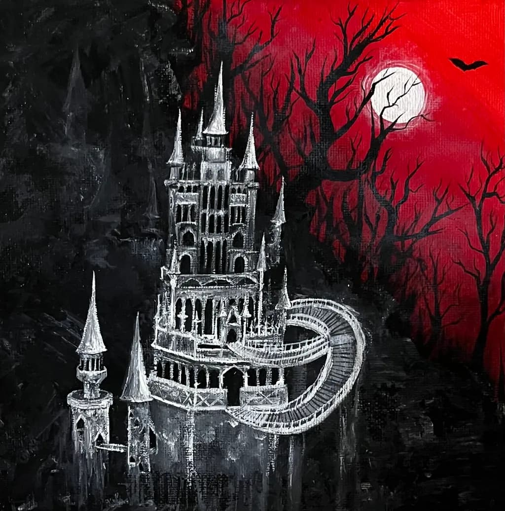 Eerie Elegance: The Enchanted Castle Under a Blood Moon