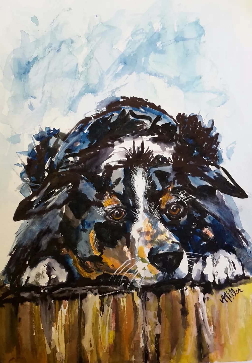 Whimsical Watcher: A Watercolor Portrait of a Loyal Companion