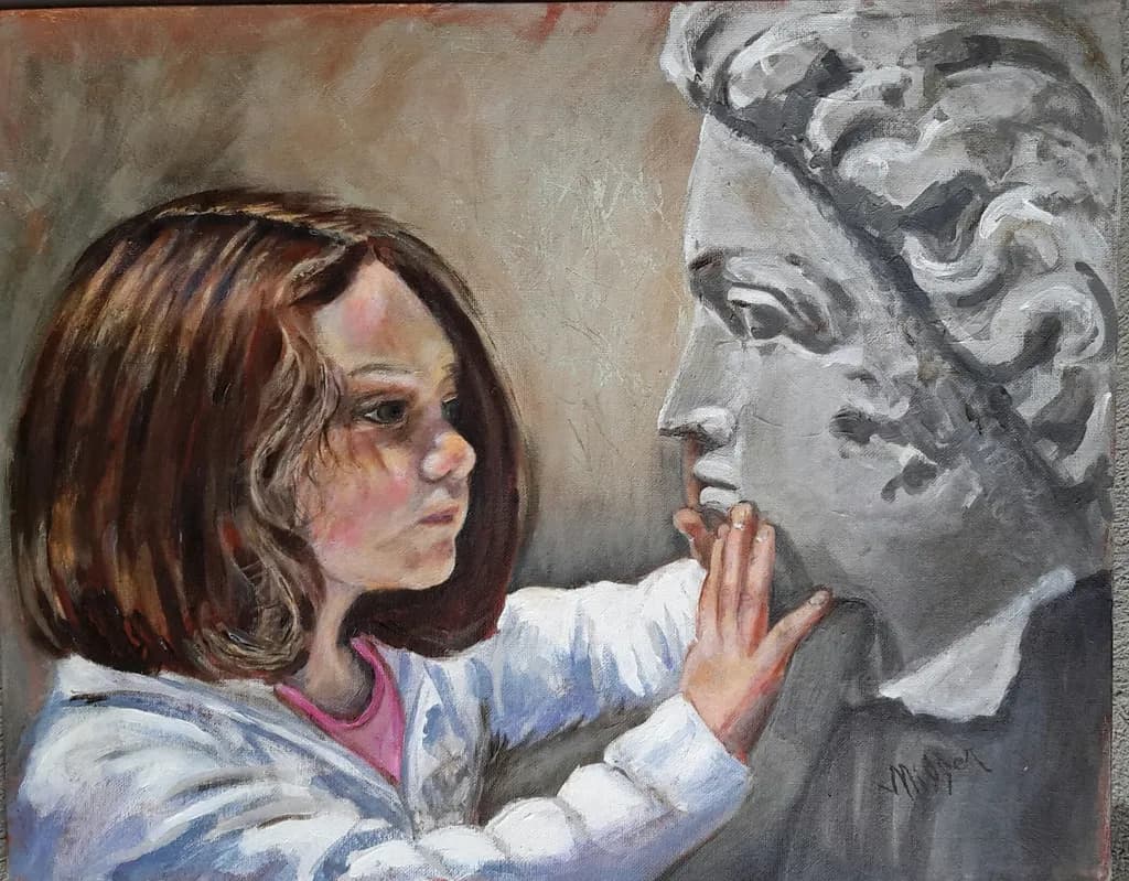 Whispers of Innocence: A Child's Touch on Timeless Stone
