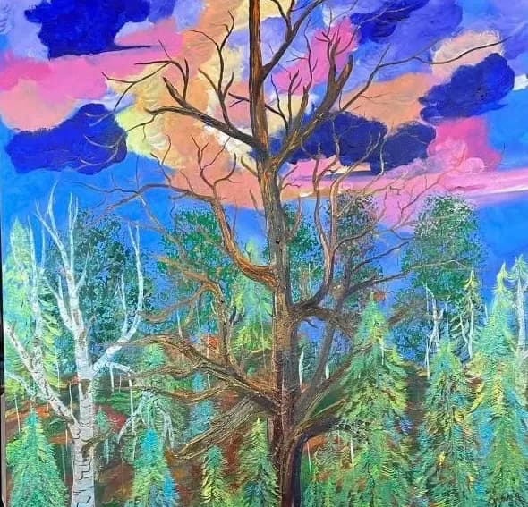 Whispers of Nature: A Vibrant Dance of Trees Under a Colorful Sky