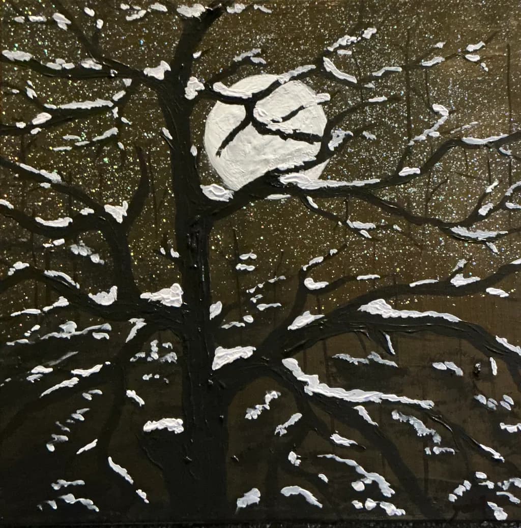 Whispers of Winter: A Moonlit Snowy Night Embracing the Silent Tree