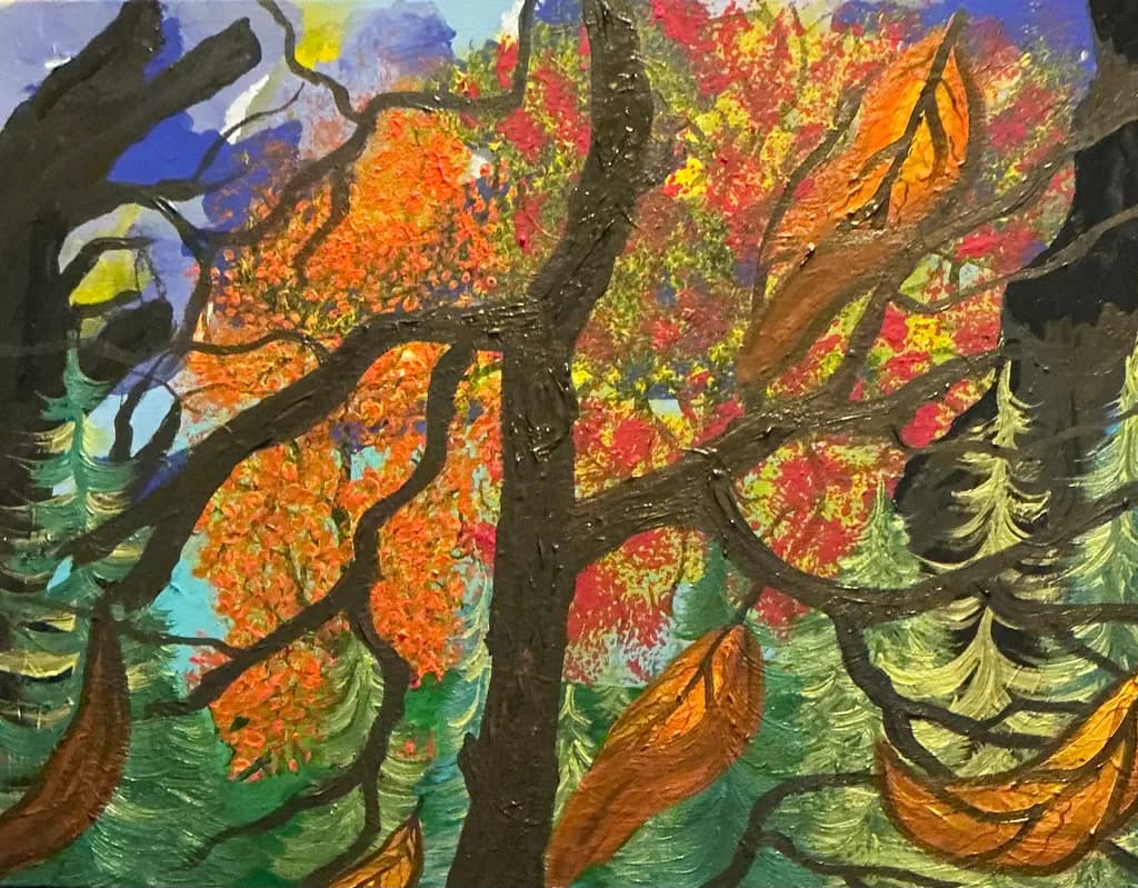 Autumn's Embrace: A Vibrant Tapestry of Colorful Leaves and Twisting Branches