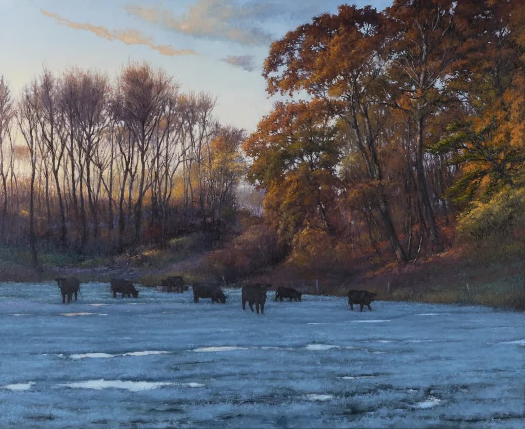 Autumn Serenity: Cattle in a Tranquil Evening Landscape