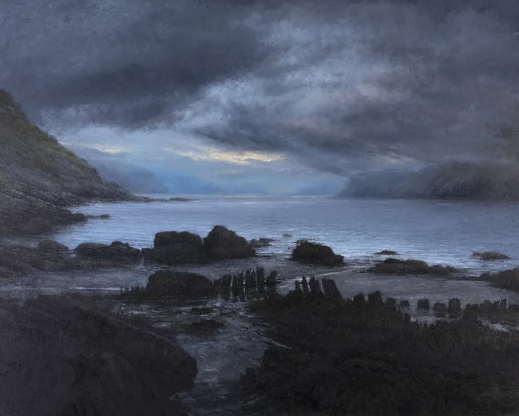 Whispers of the Storm: A Serene Coastal Twilight