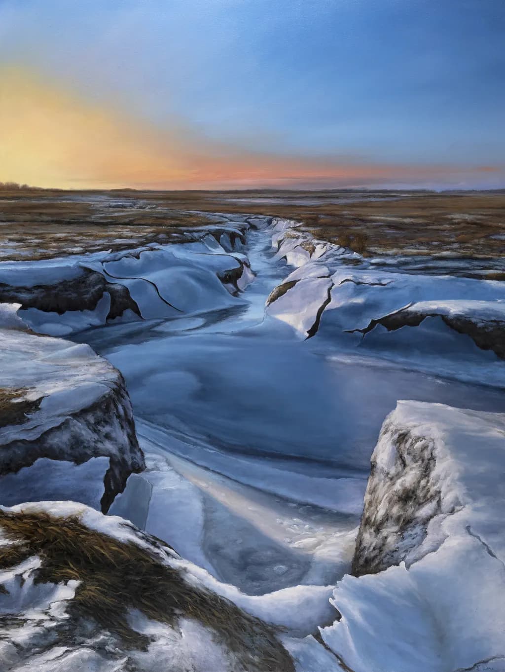 Frozen Serenity: A Tranquil Landscape at Dusk