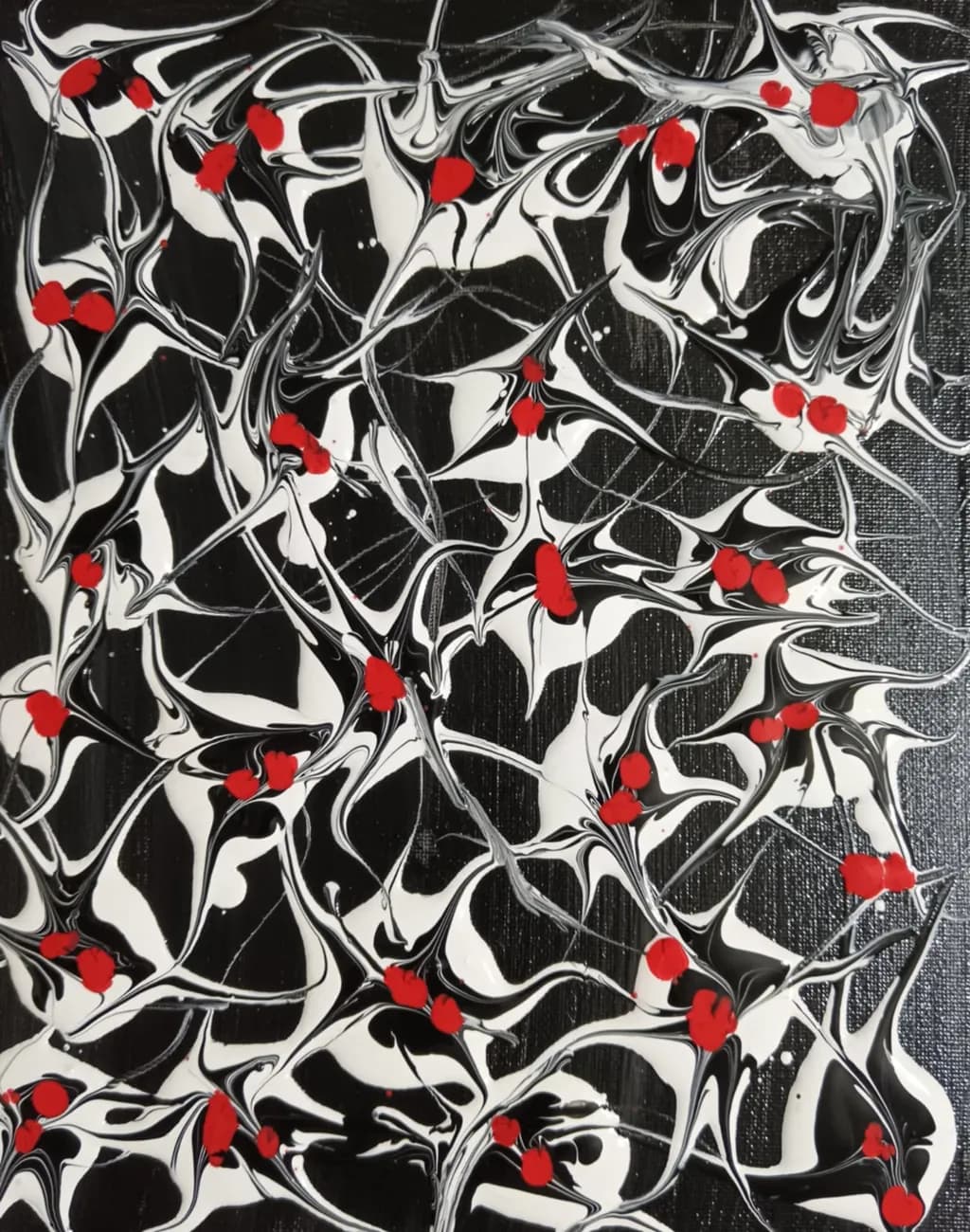Crimson Whispers: An Abstract Dance of Fluid Patterns in Black and White