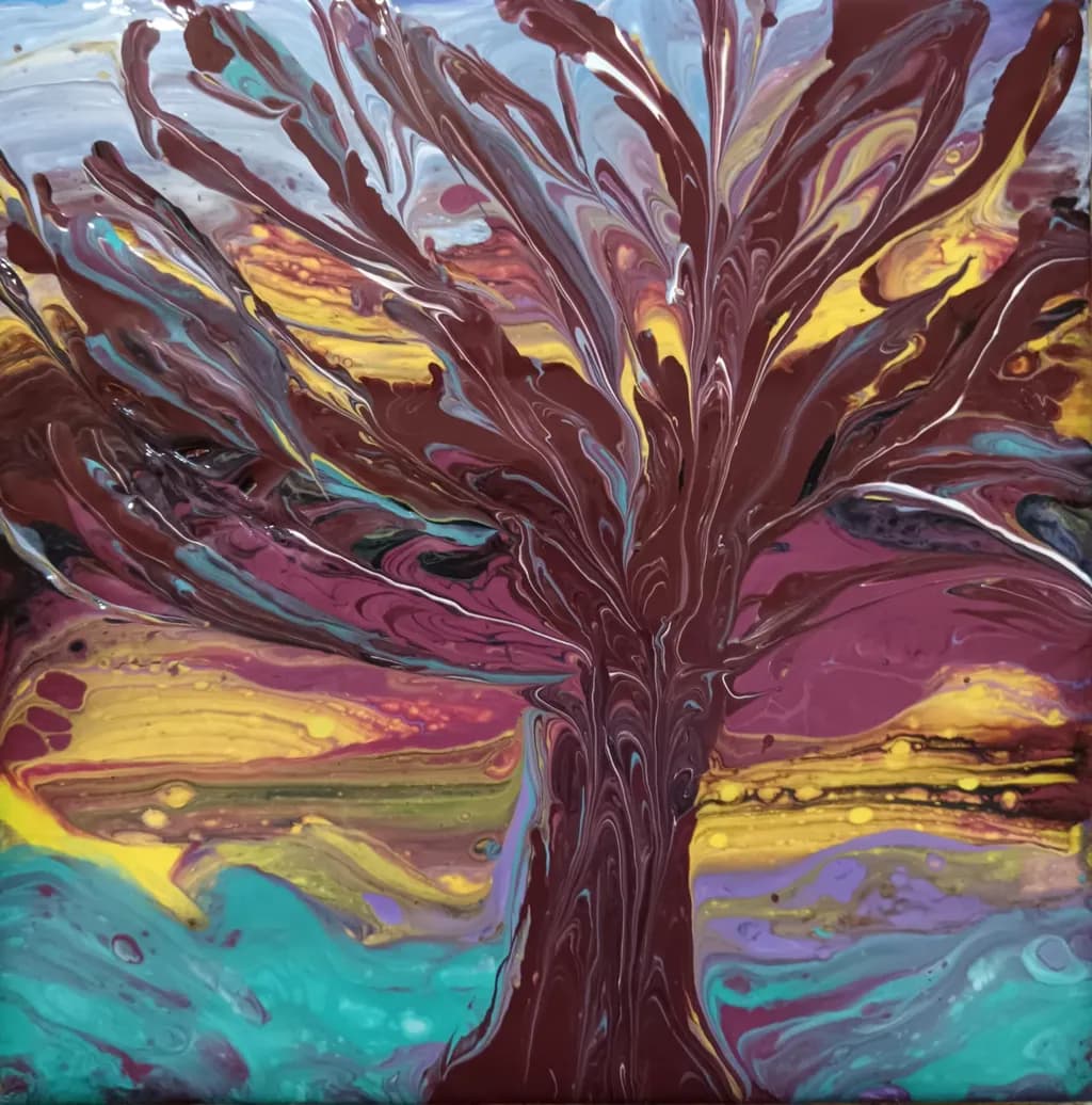 Whispers of Autumn: A Vibrant Tree in Fluid Harmony