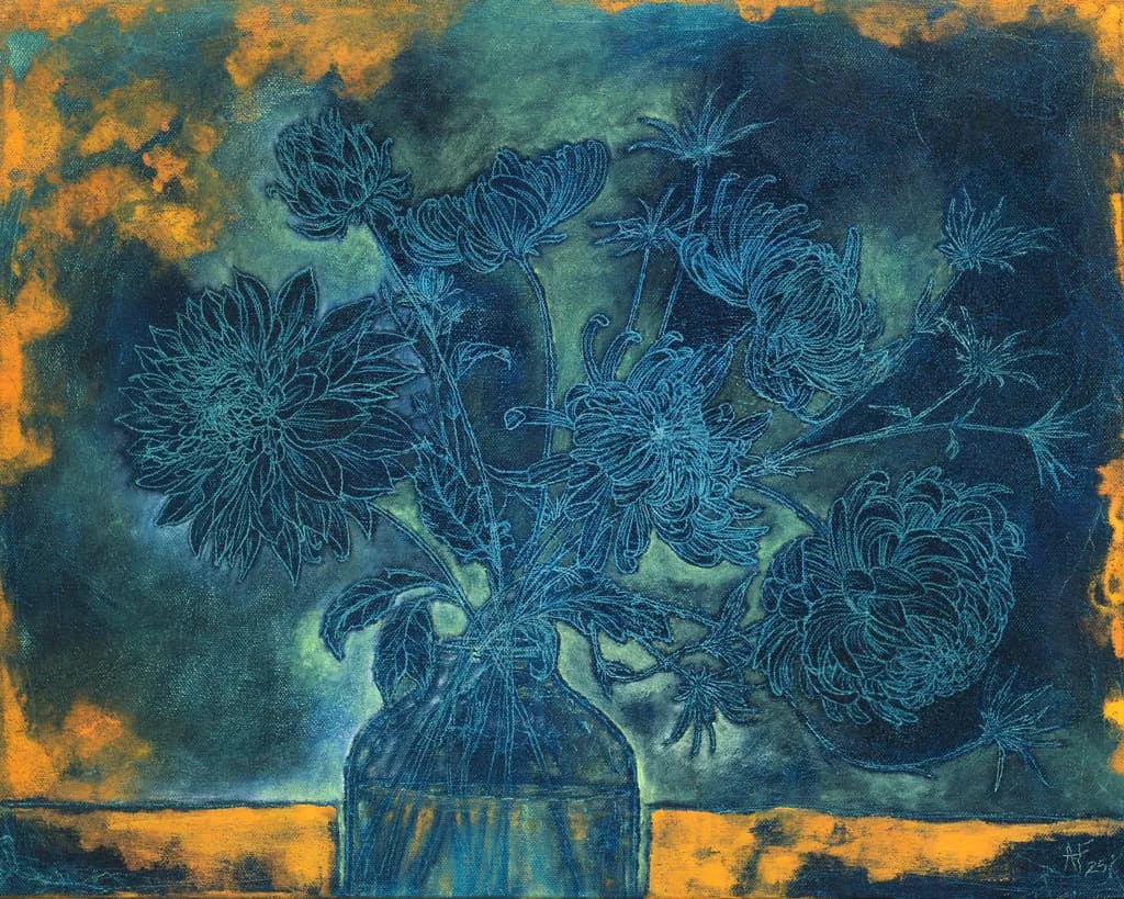Whispers of Blue: A Floral Symphony in Abstract Hues