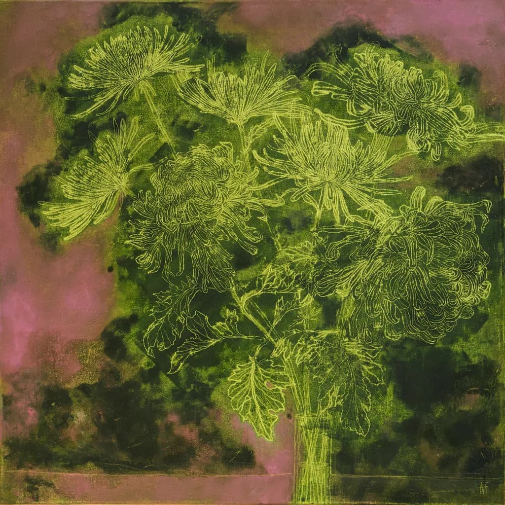 Whispers of Green: A Floral Reverie in Abstract Harmony