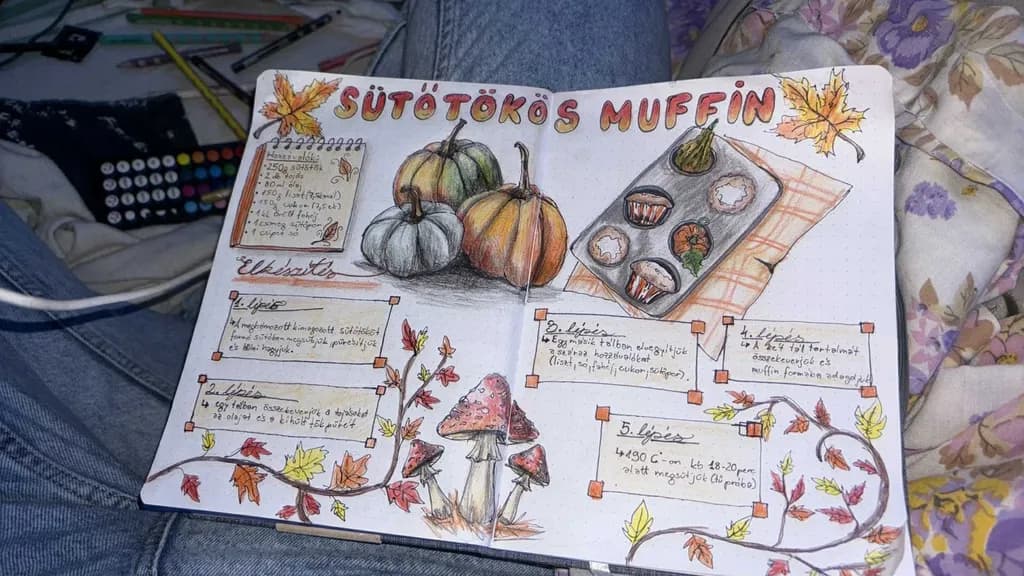 Autumn's Delight: Illustrated Pumpkin Muffin Recipe with Cozy Notes and Whimsical Touches